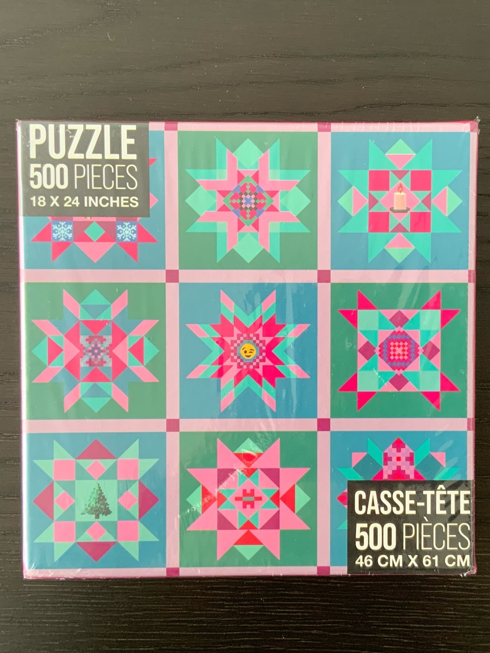 500-Piece Teal and Pink Geometric Puzzle Box